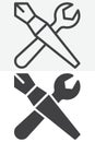 Pen and wrench line and solid vector icon set Royalty Free Stock Photo