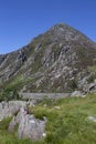 Pen Yr Ole Wen mountain with the A5 road in the Snowdonia National Park, North Wales. Royalty Free Stock Photo