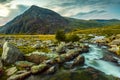 Pen yr Ole Wen and mountain stream in Snowdonia National Park Wales. Royalty Free Stock Photo