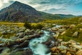 Pen yr Ole Wen and mountain stream in Snowdonia National Park Wales. Royalty Free Stock Photo