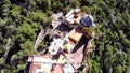 The Pena Palace, a Romanticist castle in the municipality of Sintra, Portugal, Lisbon district, Grande Lisboa, aerial view, shot Royalty Free Stock Photo