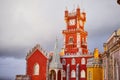 Pena Palace in Sintra, Lisbon, Portugal in the night lights. Famous landmark. Most beautiful castles in Europe Royalty Free Stock Photo