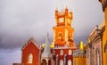 Pena Palace in Sintra, Lisbon, Portugal in the night lights. Famous landmark. Most beautiful castles in Europe Royalty Free Stock Photo