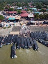 Aerial view busy fisherman jetty.