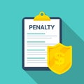 Penalty document with money shield in a flat design Royalty Free Stock Photo