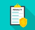 Penalty document with money shield in a flat design. Vector illustration Royalty Free Stock Photo