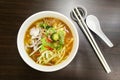 Penang Asam Laksa with prawn paste, popular Malaysian cuisine