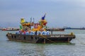 Penang,Malaysia-August 16th,2014:A beautiful decoration were made on a barge for a Chinese celebration.This is celebrated yearly