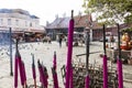 PENANG, MALAYSIA, December 19 2017: Giant pink joss sticks burning Royalty Free Stock Photo