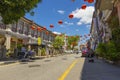 Street view of Lebuh Cannon in front of Leong San Tong Khoo Kongsi clan house in Penang, Malaysia