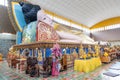 PENANG, MALAYSIA, February 15, 2020: Wat Chaiya Mangalaram with popular reclining sleeping Buddha is popular tourism destination