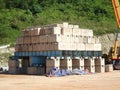 Construction workers stacking the maintain load test block also known as MLT test at the construction site. Royalty Free Stock Photo