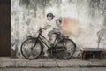 PENANG, MALAYSIA - JULY 2018: famous 3d streetart of a bicycle a