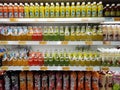 Selected focused on fruit juices sold in commercial paper pack and bottles. Displayed on the chiller rack.