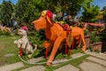 PENANG, MALAYSIA - MARCH 21, 2018: Dog sculptures at the garden of Kek Lok Si Buddhist temple in Penang, Malays Royalty Free Stock Photo