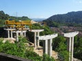 Overhead road under construction. The massive concrete column used to support the concrete road deck.