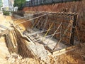 Reinforce Concrete retaining wall construction is in progress.