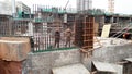 Structural work is underway at the construction site. Work is carried out in stages according to the sequence of work.