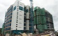 Structural work is underway at the construction site. Work is carried out in stages according to the sequence of work.