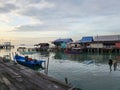 Penang, Malaysia - 28 NOVEMBER 2021 : Morning view in Lim jetty, residential area and tourist attraction in George Town.