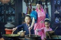 Penang,Malaysia-October 6th,2018:A beautiful adult model posing with two young girls wearing traditional Chinese clothing.Chinese Royalty Free Stock Photo