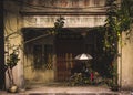 Penang traditional front porch with a rickshaw Royalty Free Stock Photo