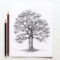 Tattoo-inspired Pencil Drawing Of Oak Tree: Hyperrealistic Illustration