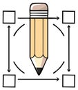 Pencil with Arrows and Empty Square Boxes in a Cyclical Process Diagram Royalty Free Stock Photo