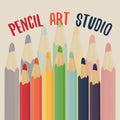 Pencil art studio. Colored pencils set. Royalty Free Stock Photo