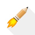 Rocket pencil with fire. Vector illustration. Royalty Free Stock Photo