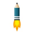 Rocket pencil with fire. Vector illustration. Royalty Free Stock Photo