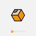 Pencil Box hexagon logo. Box emblem. ÃÂ¡ube pencil. Royalty Free Stock Photo