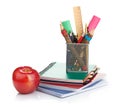 Pencil box with school equipment Royalty Free Stock Photo