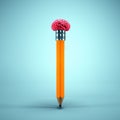 Pencil with brain instead of gum. Intelligence and creativity in the creative process Royalty Free Stock Photo