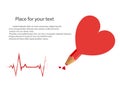 Pencil of broken hearts drawing a cardiogram isolated on light background. Vector with space for text.