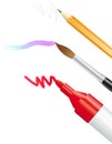 Pencil, brush and marker Royalty Free Stock Photo