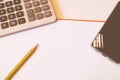 Pencil, calculator and piece of white blank paper Royalty Free Stock Photo