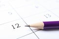 Pencil on calendar page. Planning concept Royalty Free Stock Photo