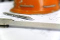 Pencil, calliper and helmet Royalty Free Stock Photo