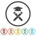 Pencil and the cap of a graduate icon. Set icons in color circle buttons Royalty Free Stock Photo