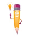 Pencil cartoon. Cute humanized pencil character with arms and face emoji illustration. New idea