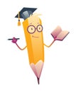 Pencil cartoon. Cute humanized pencil character with arms and face emoji illustration with school supplies Royalty Free Stock Photo