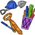 Pencil Case, Helmet and Necktie Cartoon Clipart