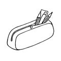 Pencil case icon. Outlined