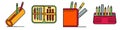 Pencil case icons set line color vector