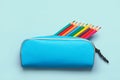 Pencil case school and colored pencils. Back to school concept Royalty Free Stock Photo