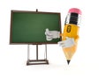 Pencil character with blank blackboard