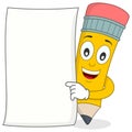 Pencil Character with White Blank Paper Royalty Free Stock Photo