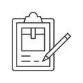 Pencil Checking list about parcel box on clipboard, line icon lo