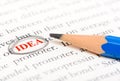Pencil circle highlight on idea word Royalty Free Stock Photo